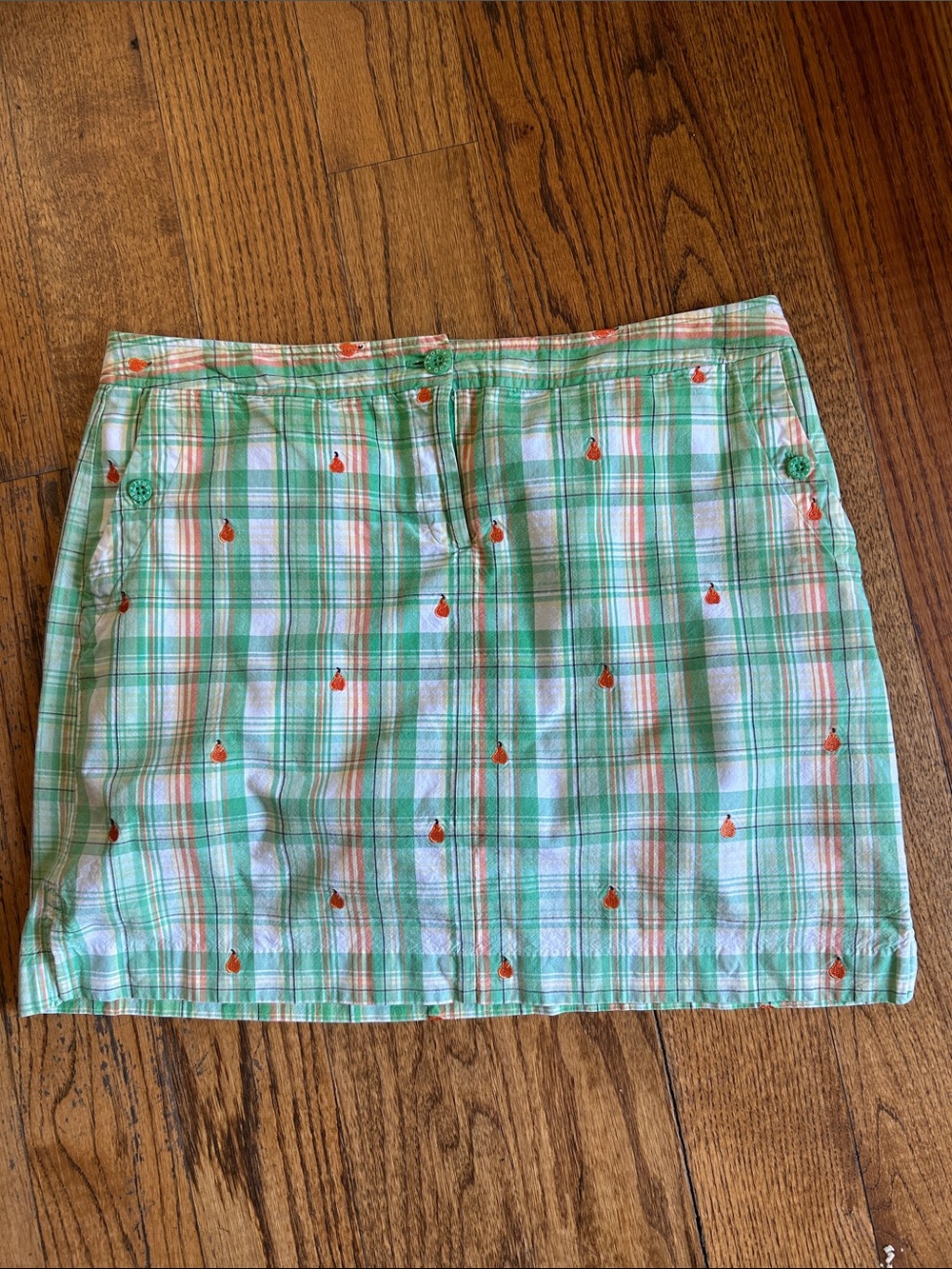 Izod Green Plaid Golf ⛳️ Skirt with Orange Embroidery